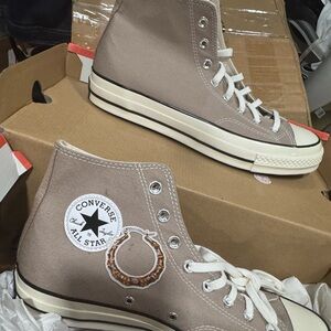 Converse High-Top Sneakers in Taupe and White